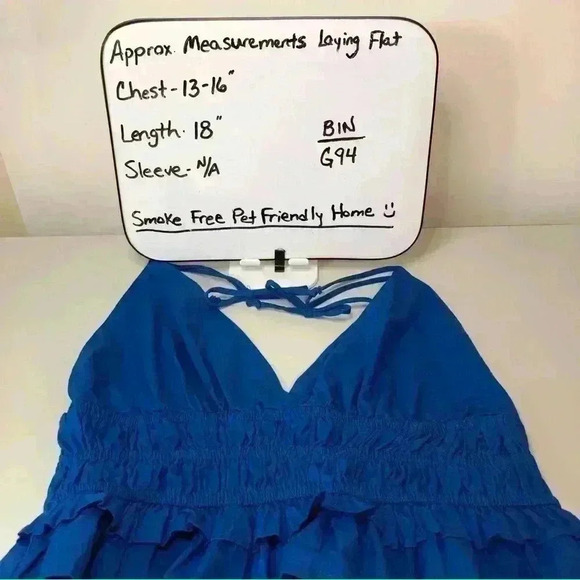 Sim & Sam Woman Cobalt Blue Crop Ruffle Tank Top Spaghetti Straps Peplum Large - Picture 15 of 15